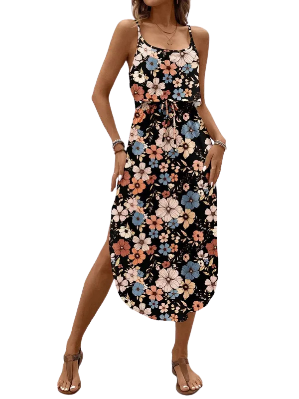 SOFIA™ – Tie Dye Floral Split Thigh Casual Dress