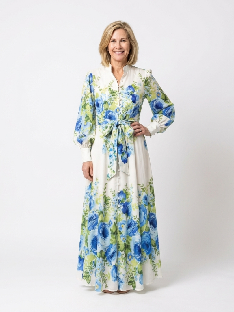 Harper | Long Sleeve Floral Button Front Maxi Dress
