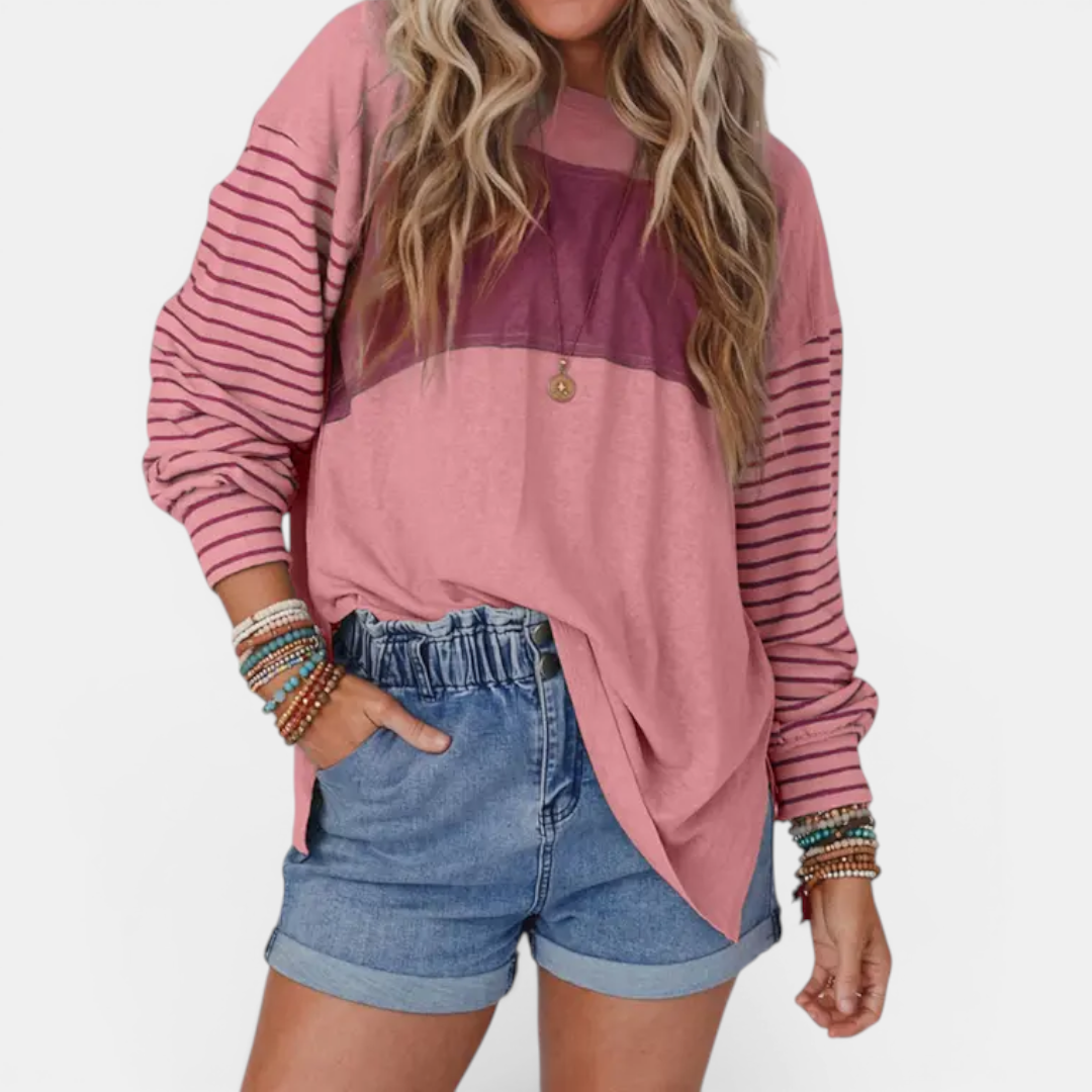 DEXLYN™ – Striped Color-Block Long Sleeve Top