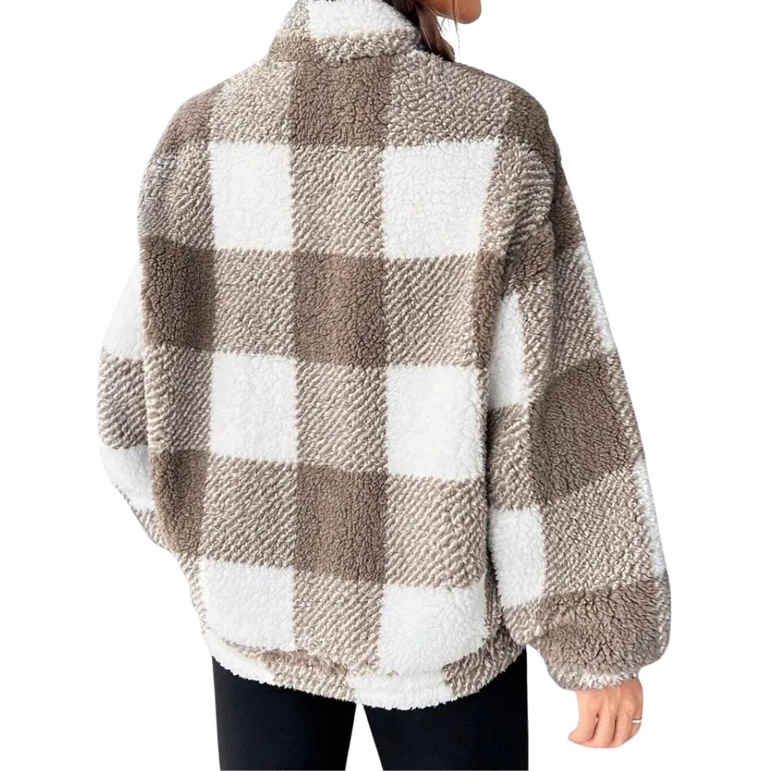 JOELLE™ – Cozy Plaid Half-Zip Fleece Sweatshirt