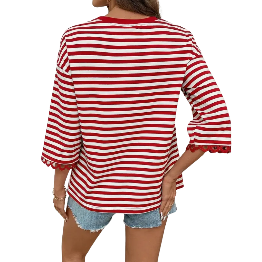 FRANKI™ – Striped Lace Trim Oversized Sweatshirt