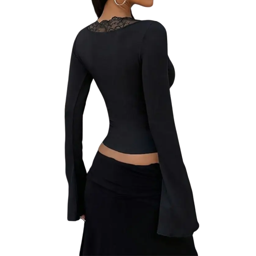 CECELIA™ – Contrast Lace Button-Front Tee Blouse