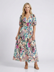 Eulalie | V Neck Short Sleeve Gathered Waist Midi Dress