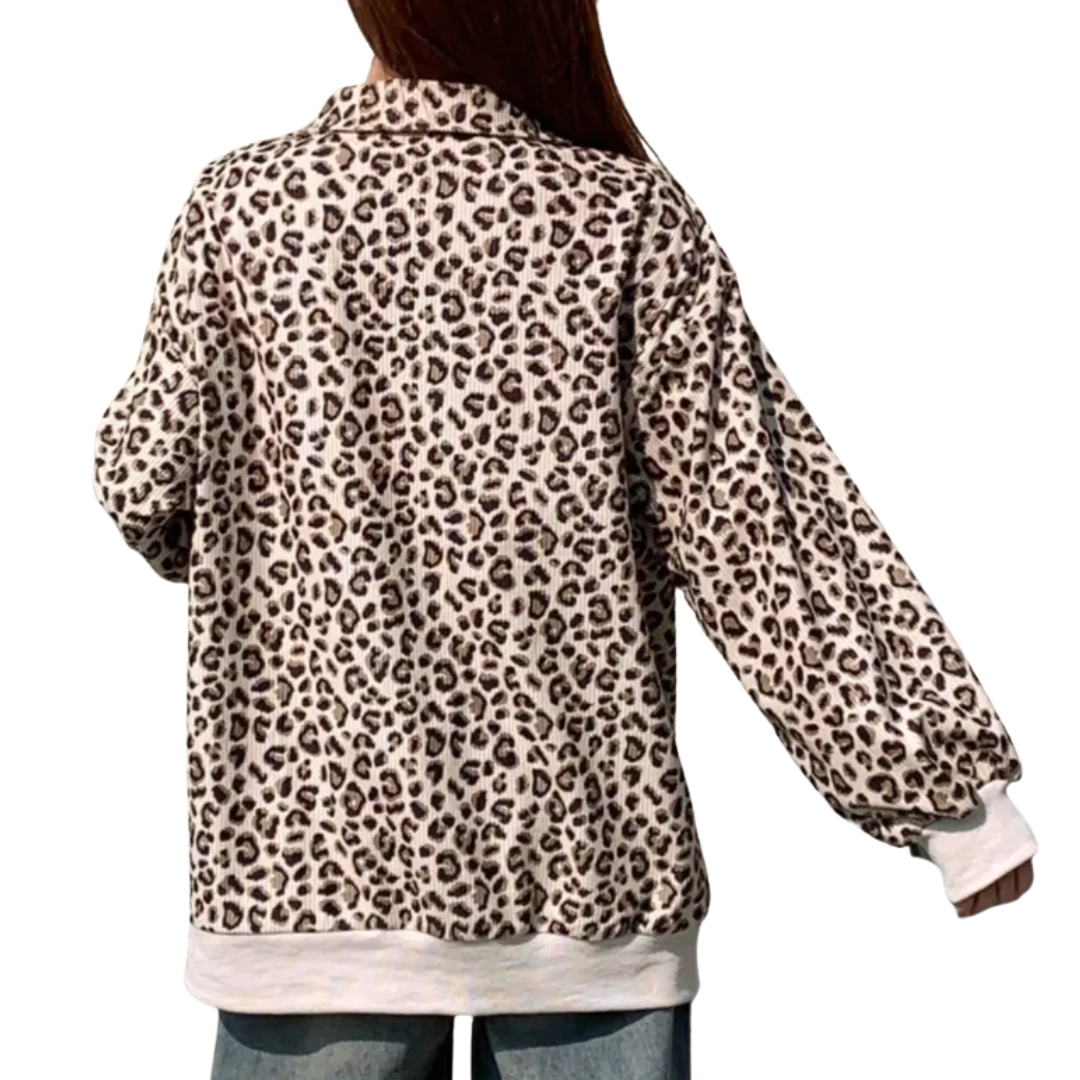 PAXON™ – Leopard Print Zip-Up Corduroy Hoodie