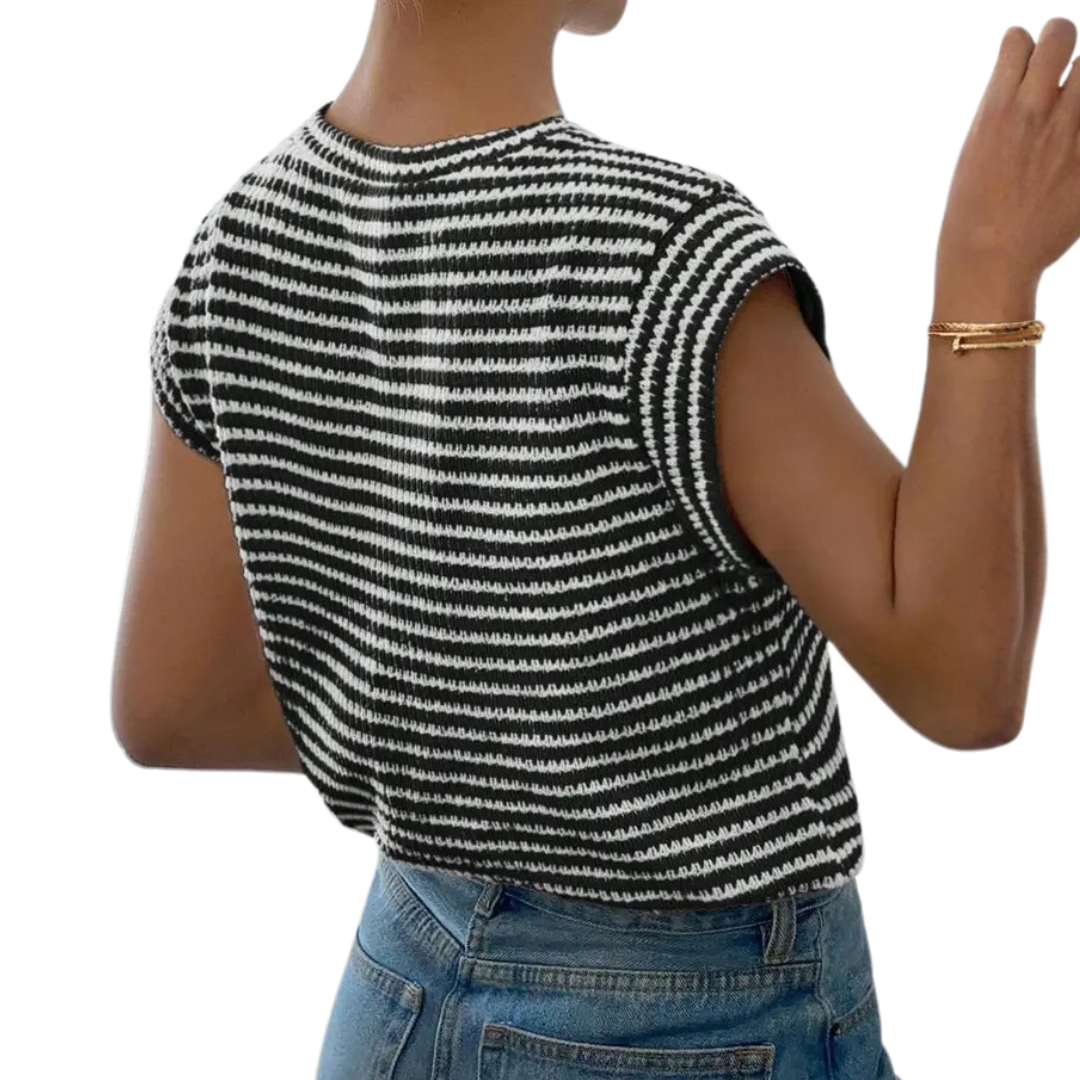 SUNNY™ – Striped Print Casual Crew Neck Tee