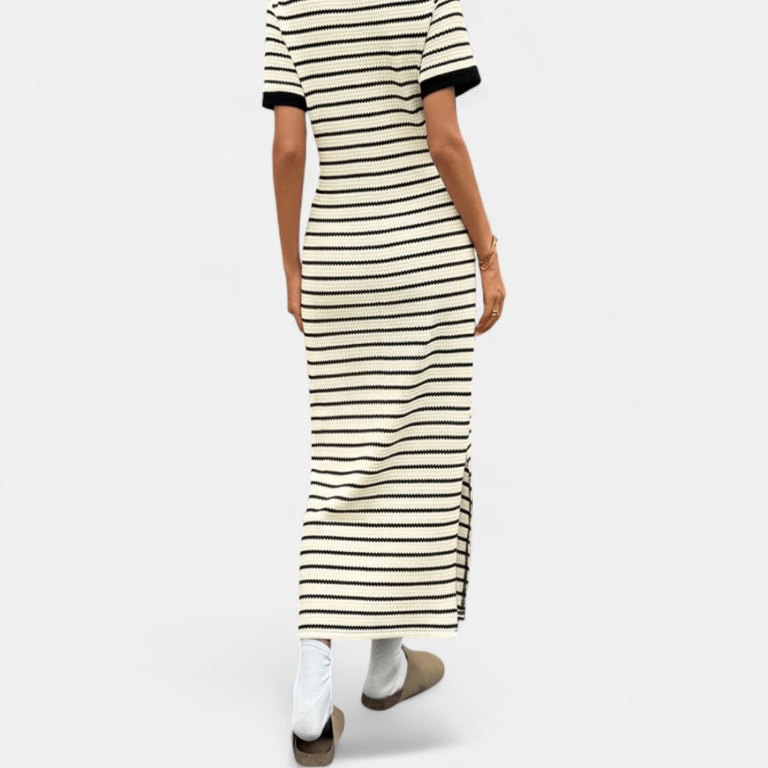 PALLIE™ – Polo Neck Striped Knit Dress