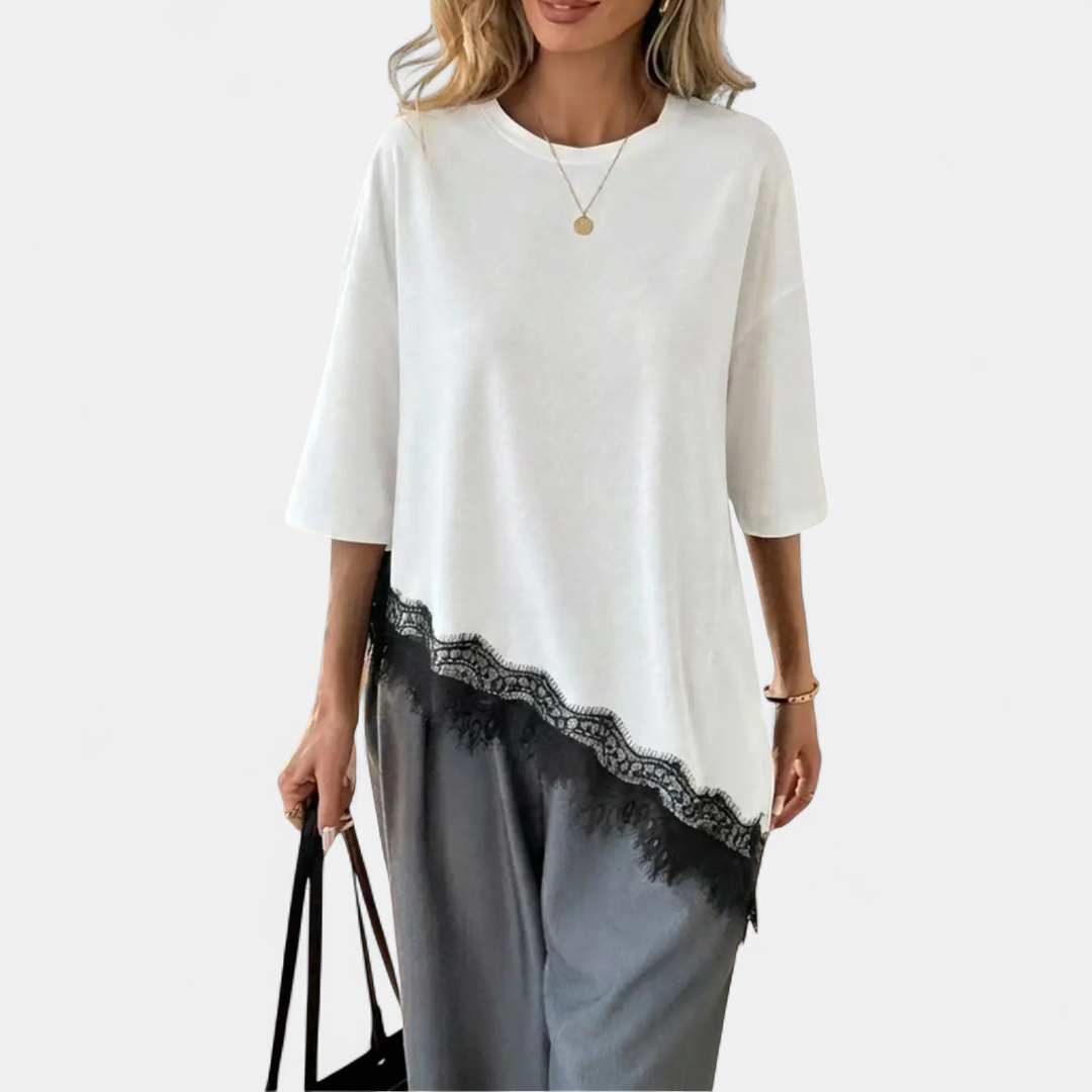 HADRIA™ – Relaxed Lace Hem Casual Top