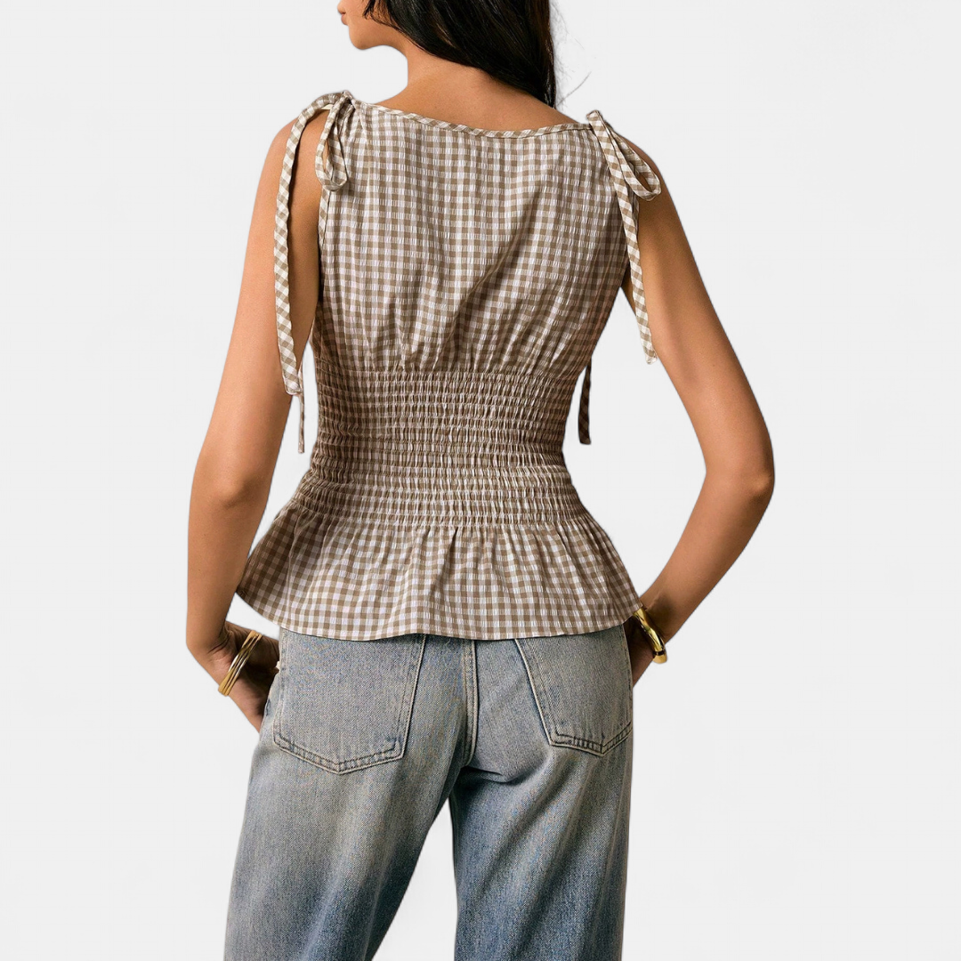 FLORETTE™ – Vintage Plaid Ruffle Hem Tank Top