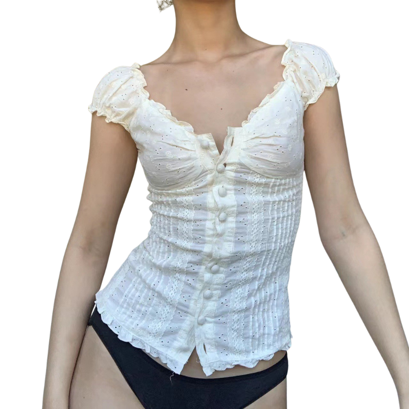 JOSSIE™ – Elegant V Neck Detailed Button Top