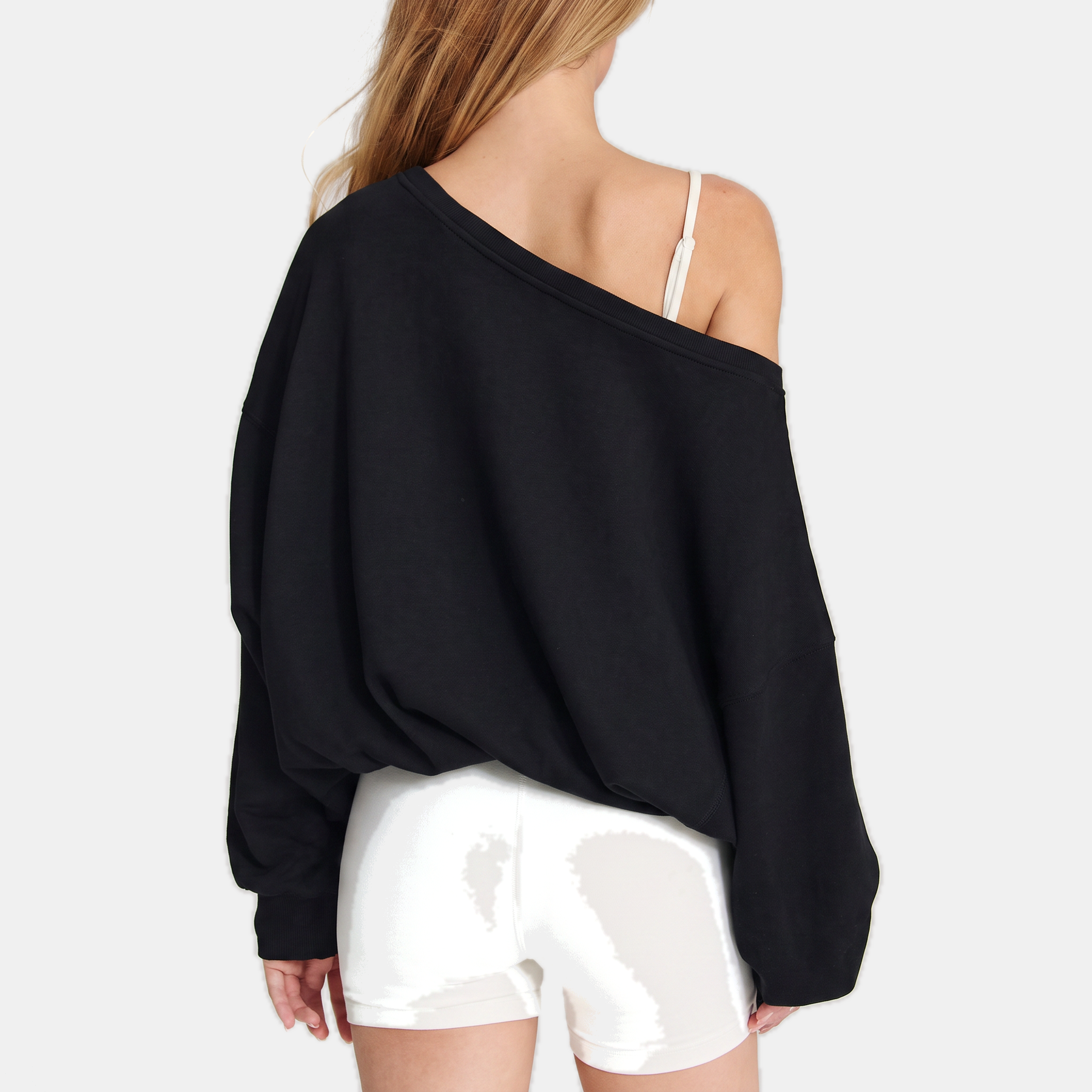 Women's One Shoulder Drawstring Hem Pullover Sweatshirt