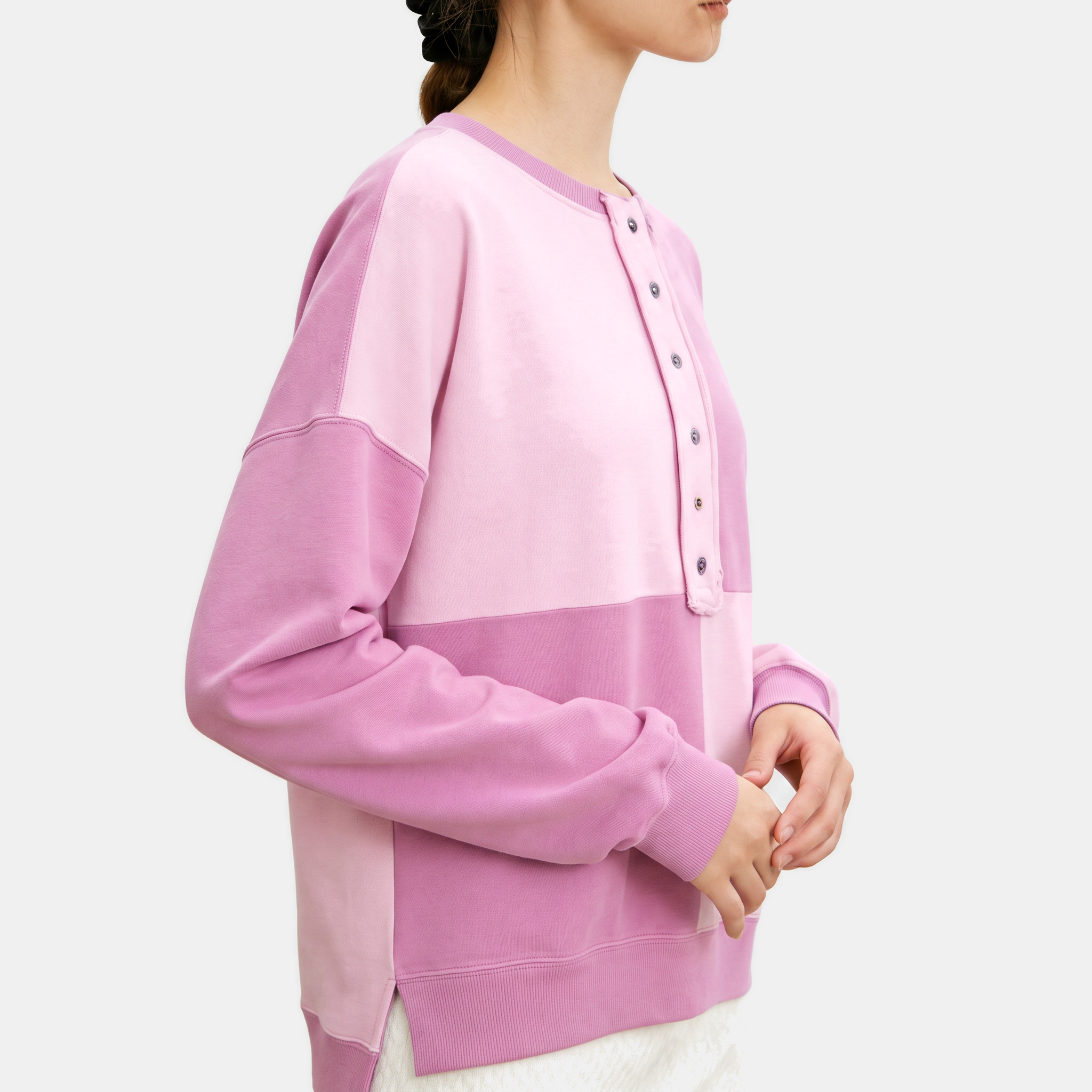 Women's Buckle Front Lapel Colorblock Longline Sweatshirt