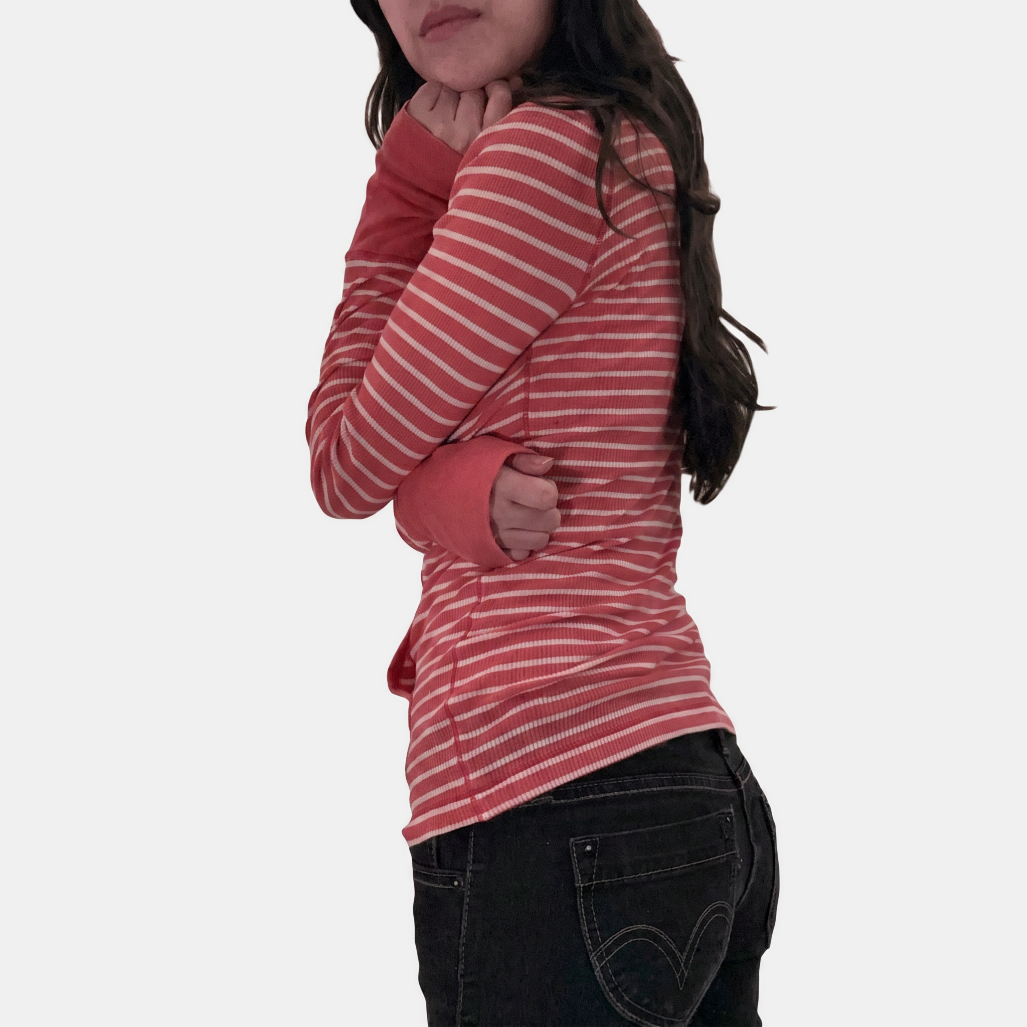 Women's Button Front Striped Knit Long Sleeve Polo Top with Pockets