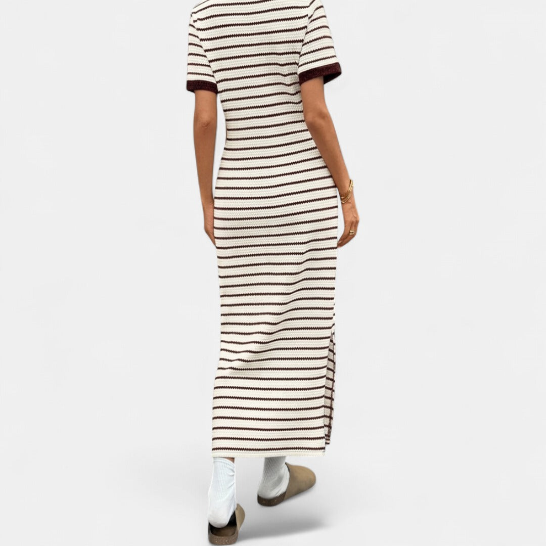 PALLIE™ – Polo Neck Striped Knit Dress