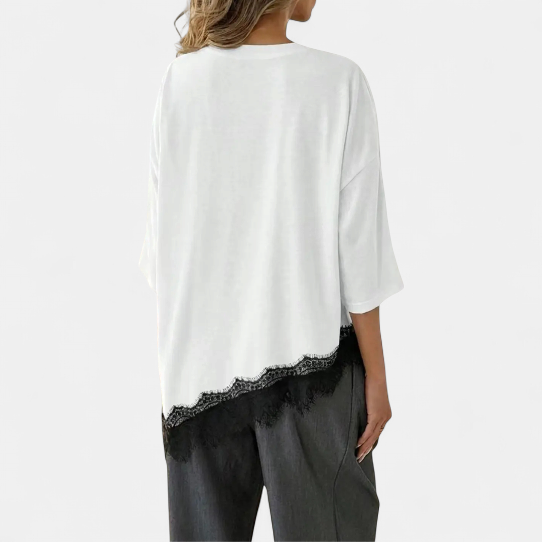 HADRIA™ – Relaxed Lace Hem Casual Top