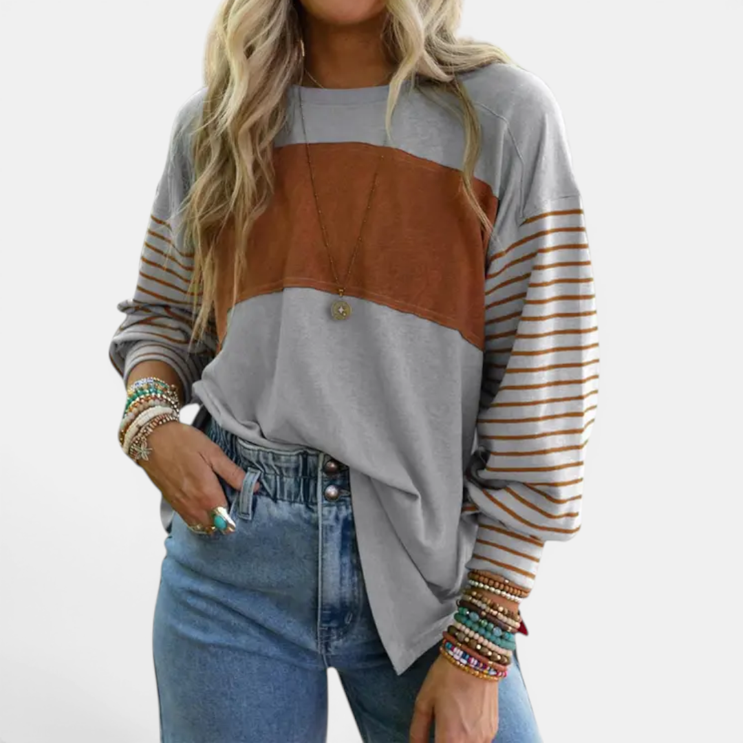DEXLYN™ – Striped Color-Block Long Sleeve Top