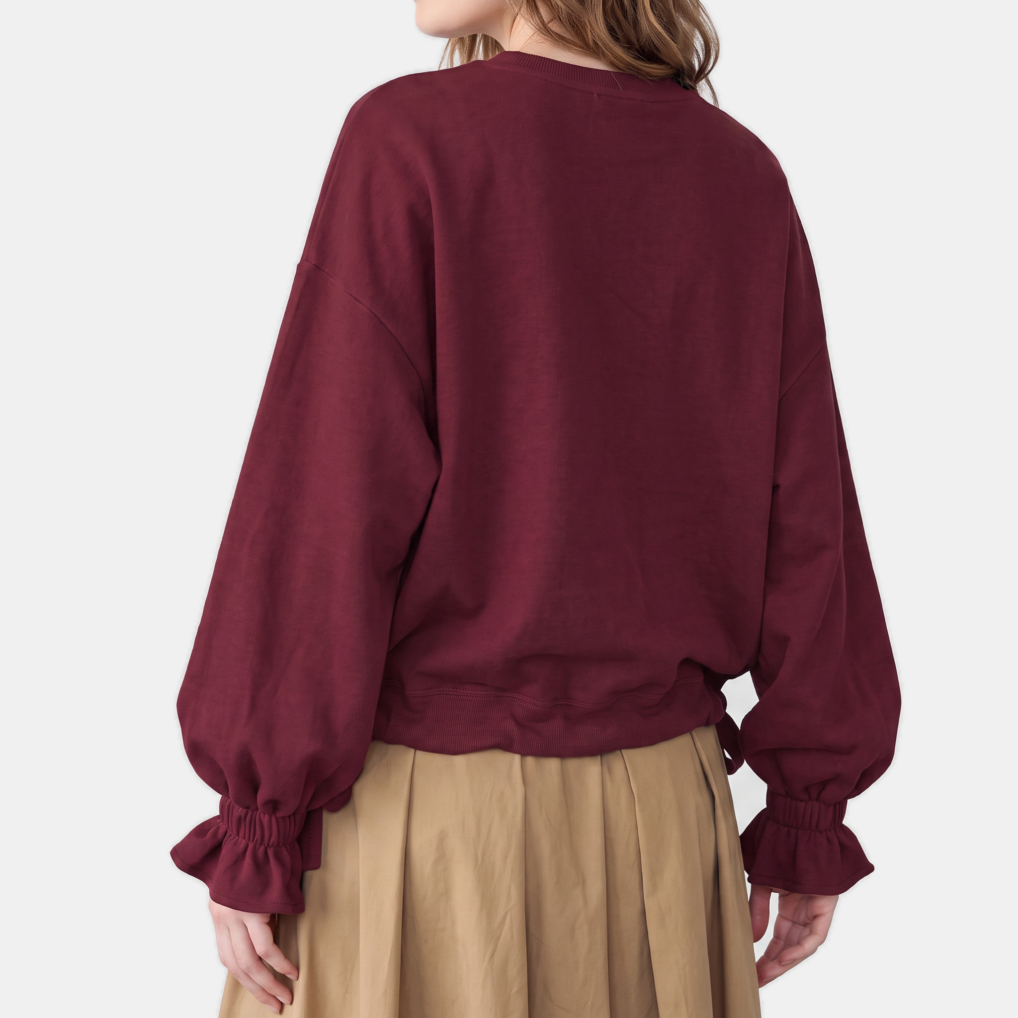 Women's Drawstring Hem Ruffle Cuff Loose Casual Sweatshirt