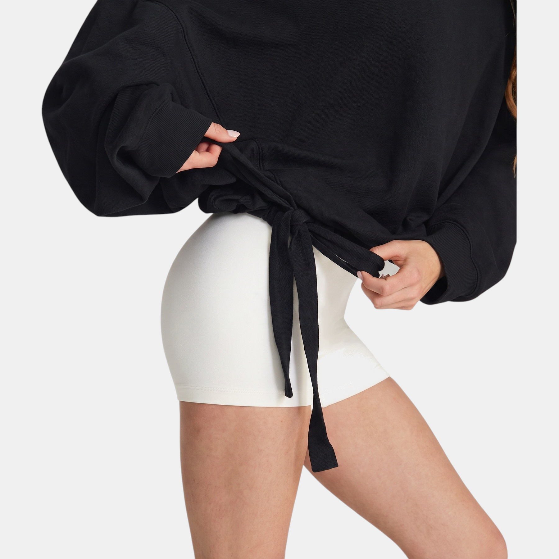 Women's One Shoulder Drawstring Hem Pullover Sweatshirt