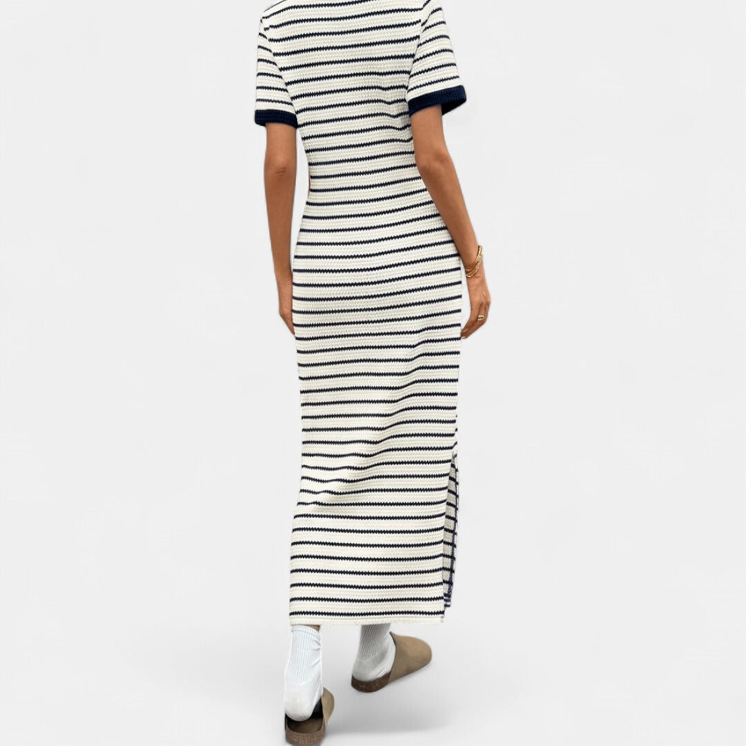 PALLIE™ – Polo Neck Striped Knit Dress