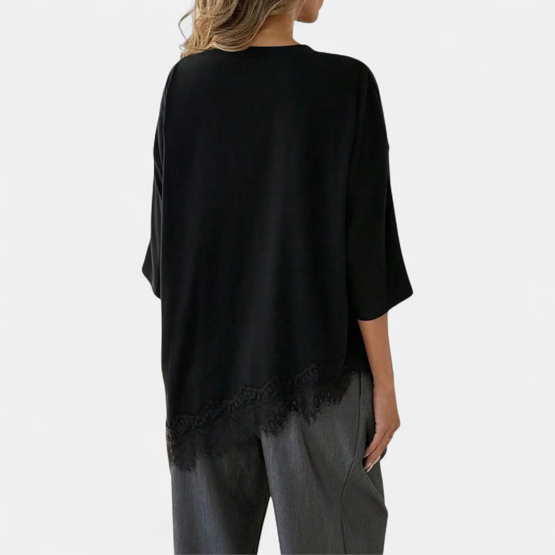 HADRIA™ – Relaxed Lace Hem Casual Top
