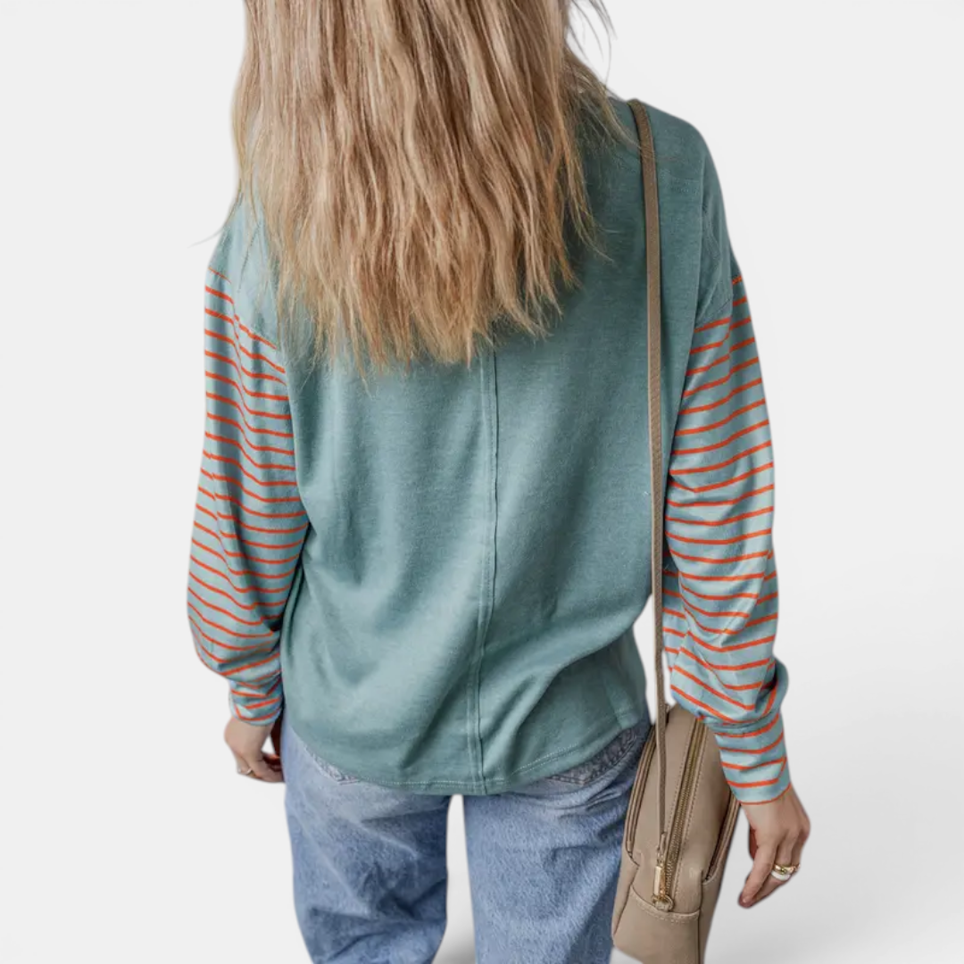 DEXLYN™ – Striped Color-Block Long Sleeve Top