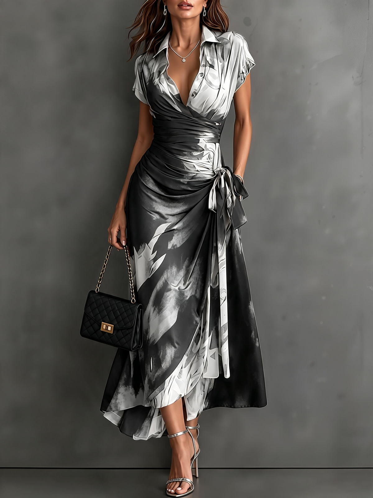 Marisol | Abstract Print Wrap Midi Dress