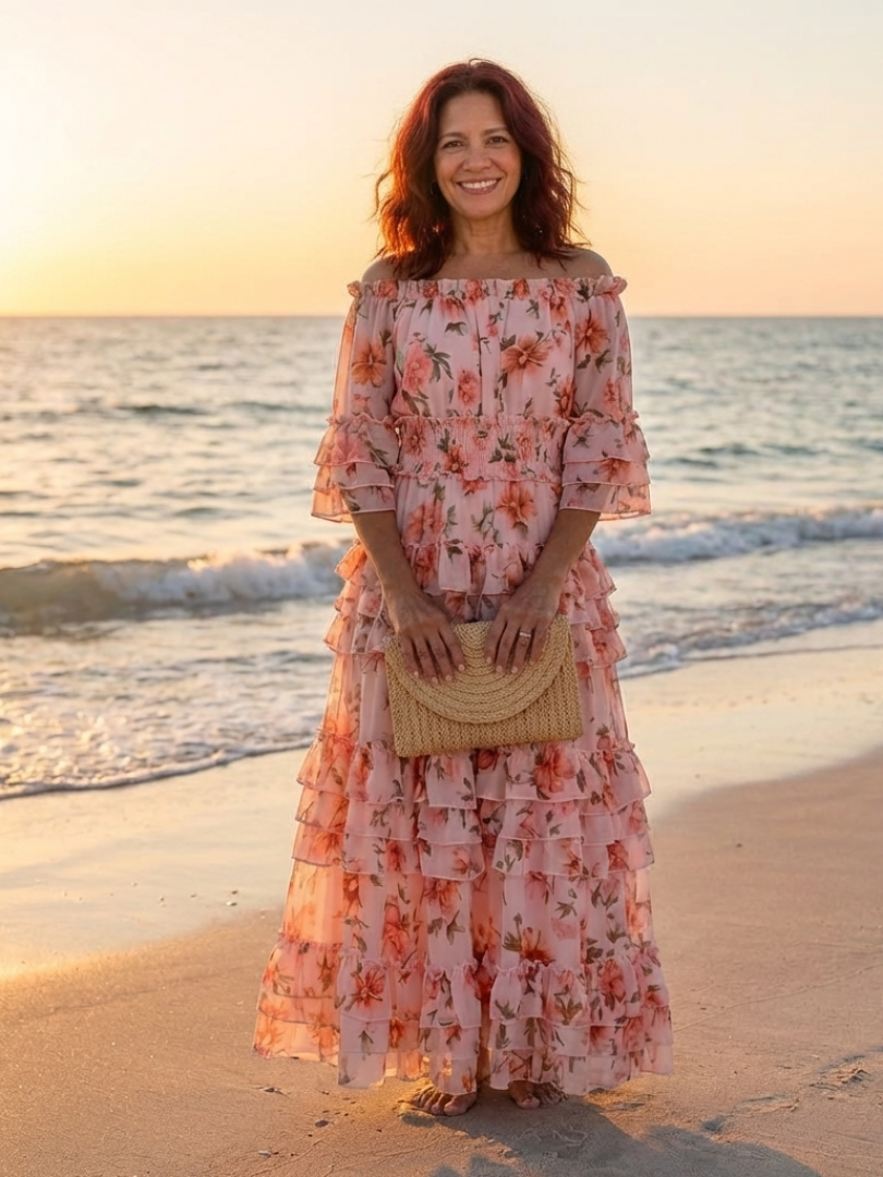Rosalie | Off Shoulder Floral Ruffle Tiered Maxi Dress