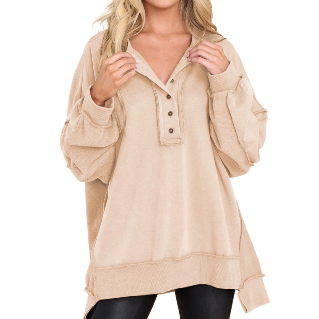 HARLOW™ – Cozy Button Henley Oversized Sweatshirt