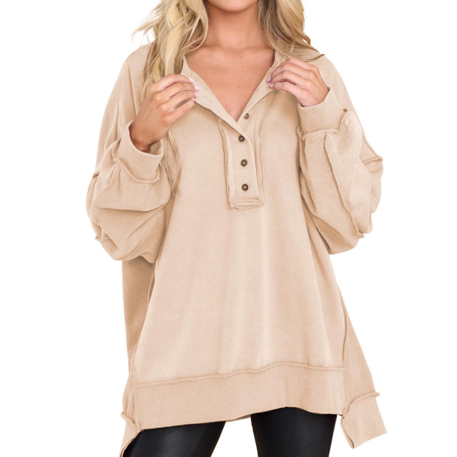 HARLOW™ – Cozy Button Henley Oversized Sweatshirt