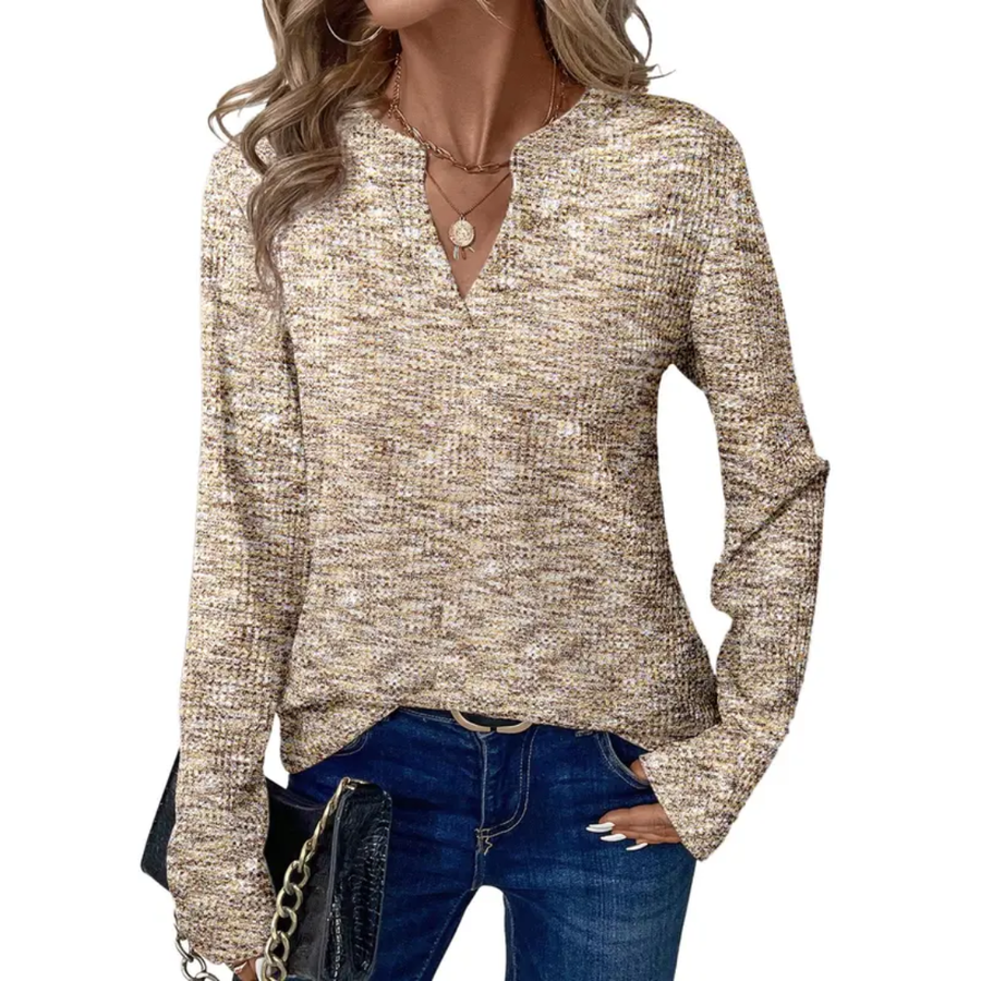 BRIALLEN™ – Cozy V-Neck Waffle Knit Top