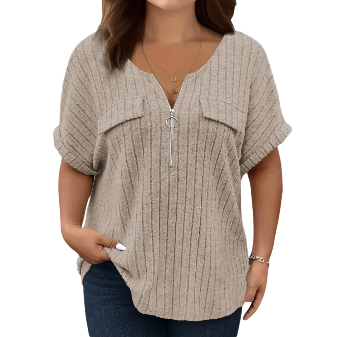 RILEE™ – Relaxed Half-Zip Ribbed Tee