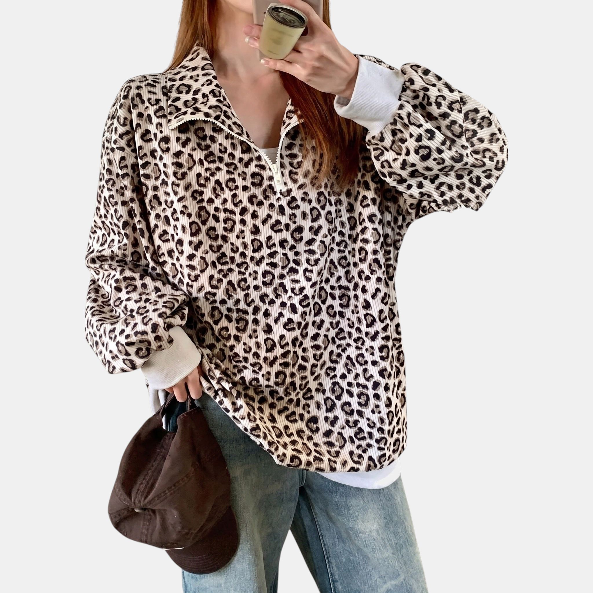 Women's Half Zip Oversized Drop Shoulder Sweatshirt