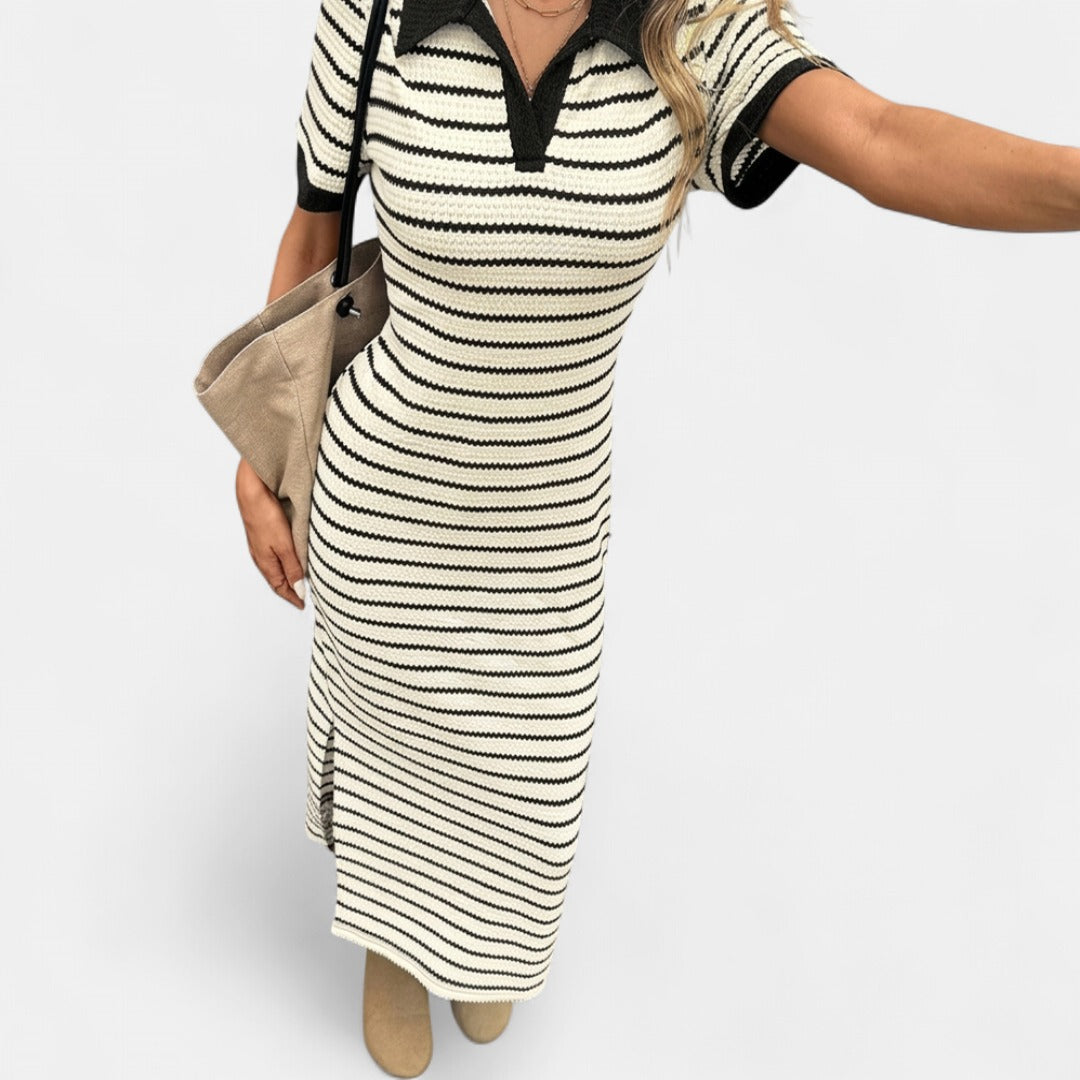 PALLIE™ – Polo Neck Striped Knit Dress
