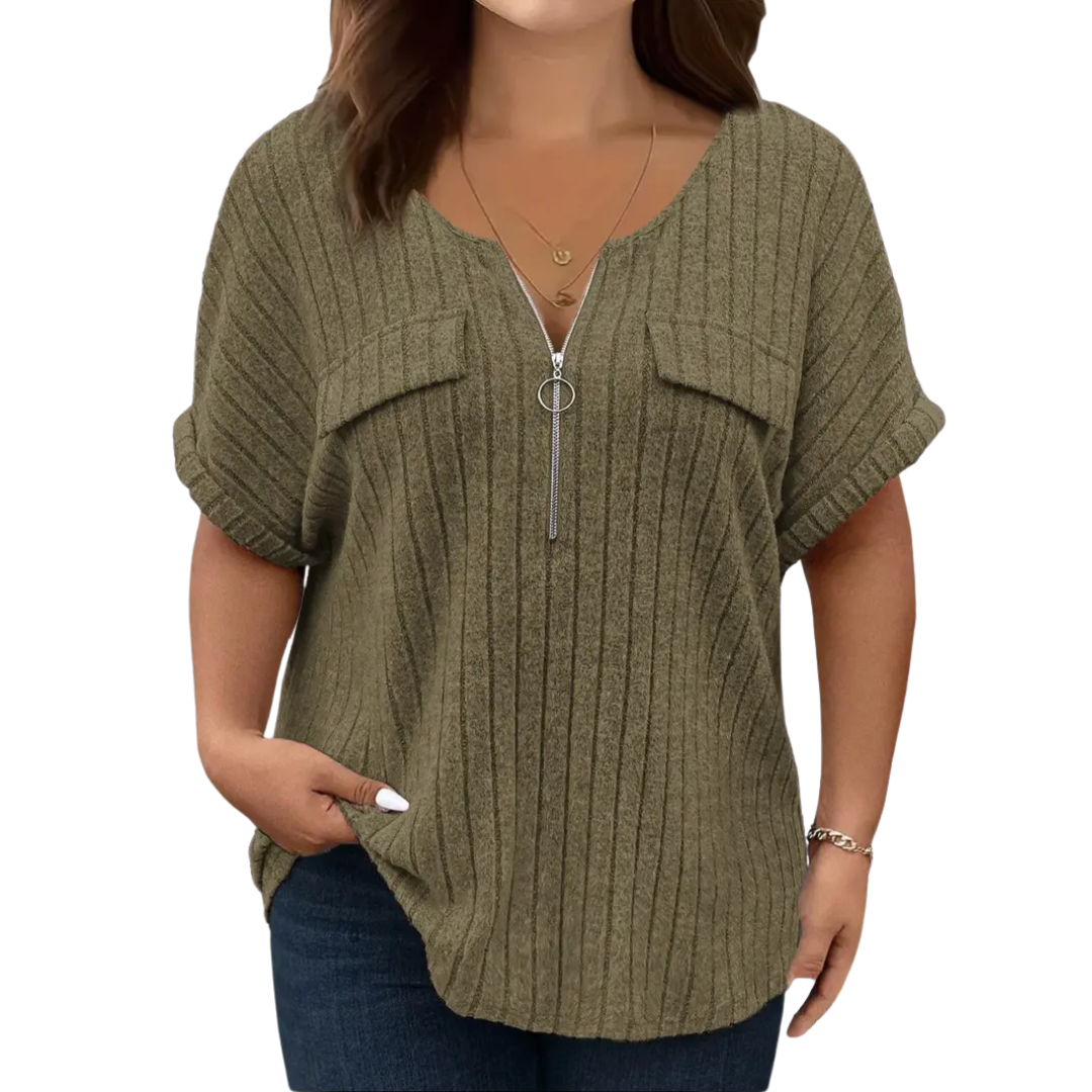 RILEE™ – Relaxed Half-Zip Ribbed Tee