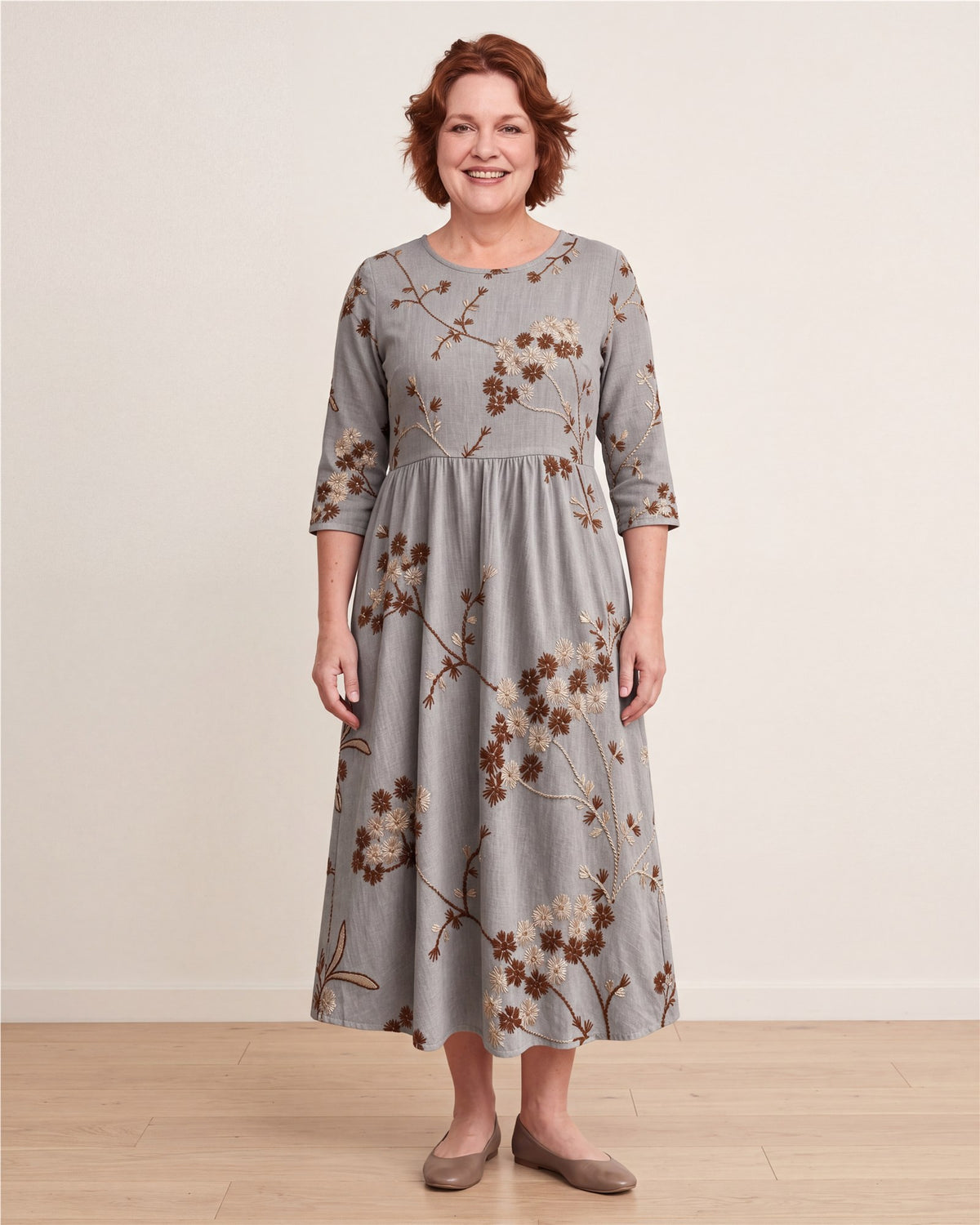Autumn Blossom Pocket Midi Dress