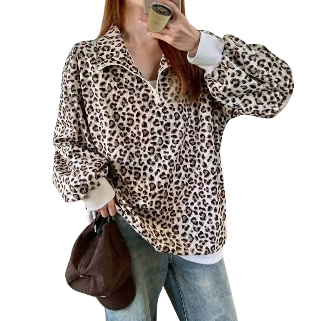 PAXON™ – Leopard Print Zip-Up Corduroy Hoodie