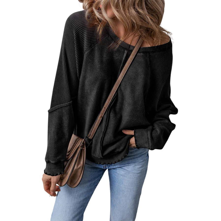 FALLON™ – Relaxed Waffle Knit Raglan Sweatshirt