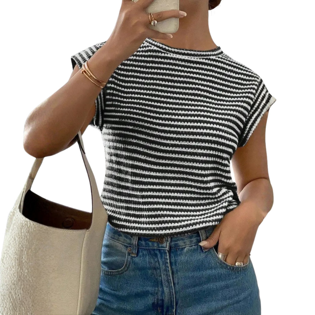 SUNNY™ – Striped Print Casual Crew Neck Tee