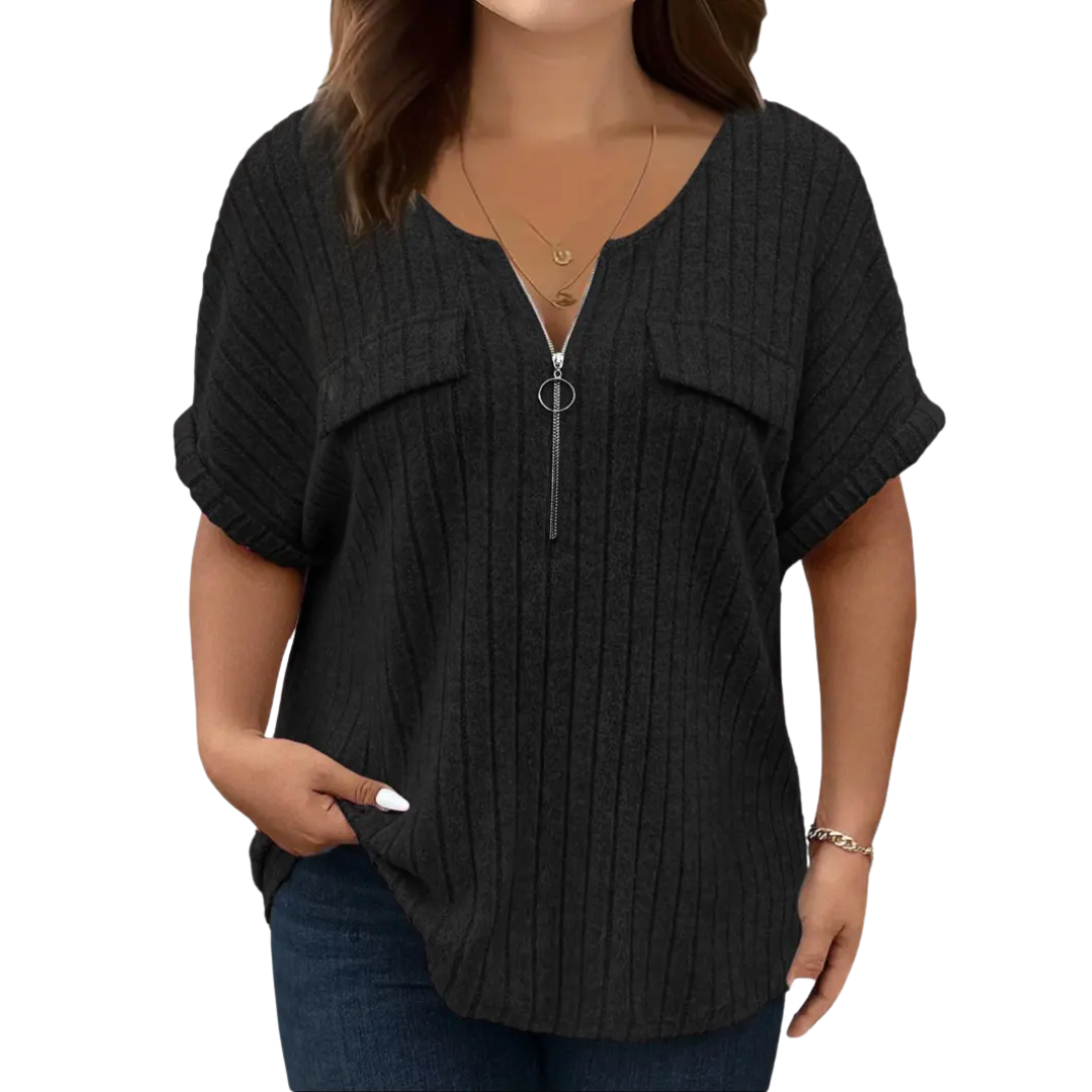 RILEE™ – Relaxed Half-Zip Ribbed Tee
