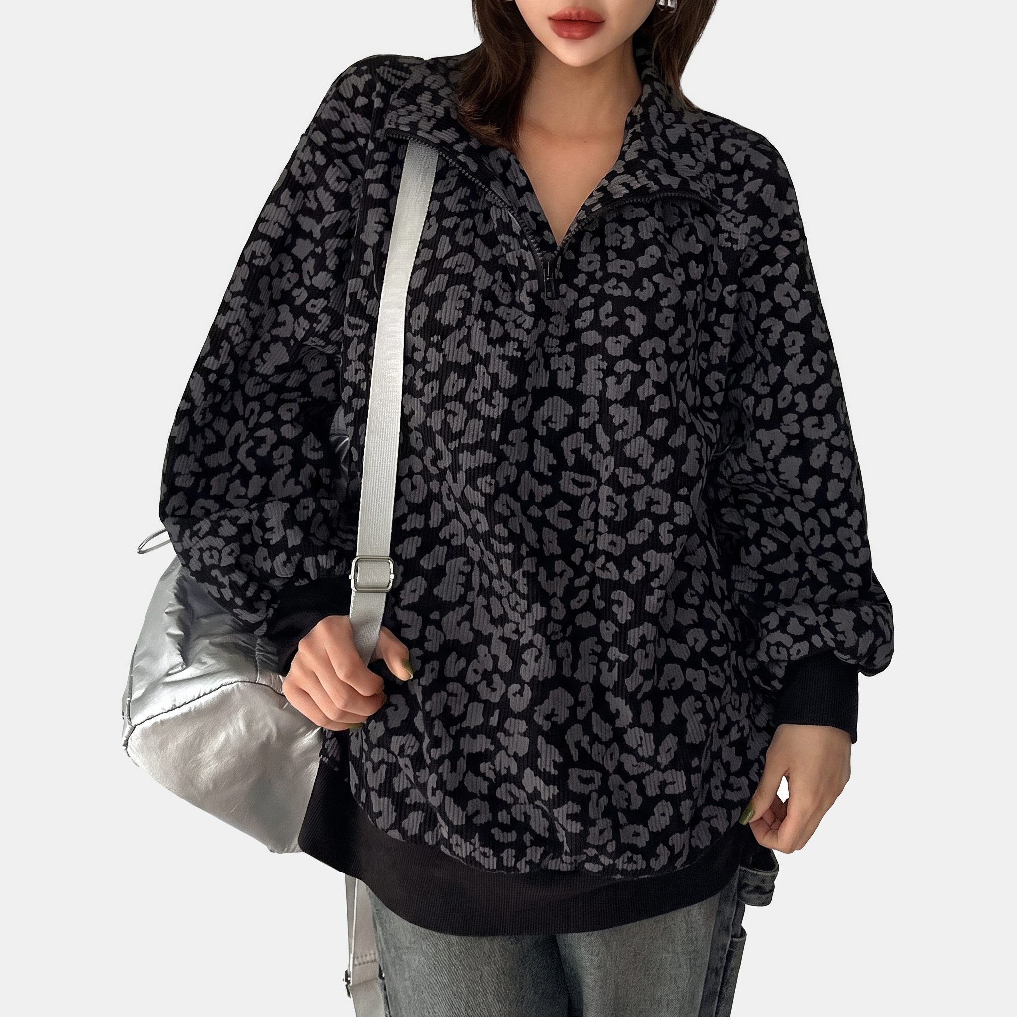 Women's Half Zip Oversized Drop Shoulder Sweatshirt