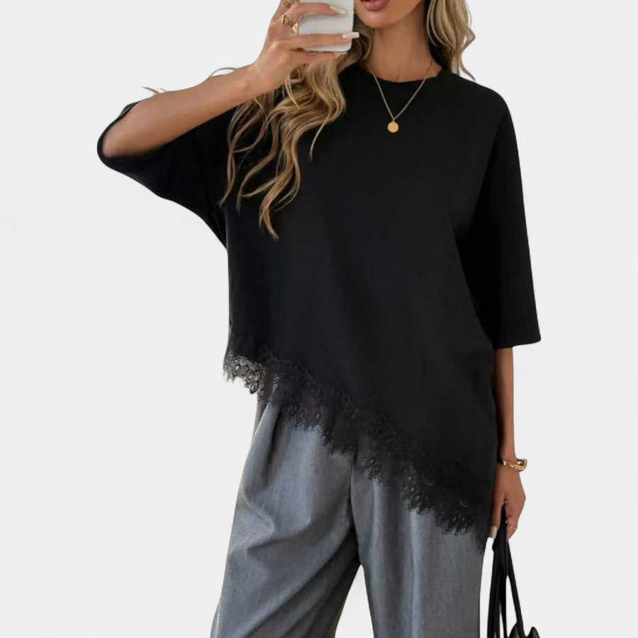 HADRIA™ – Relaxed Lace Hem Casual Top