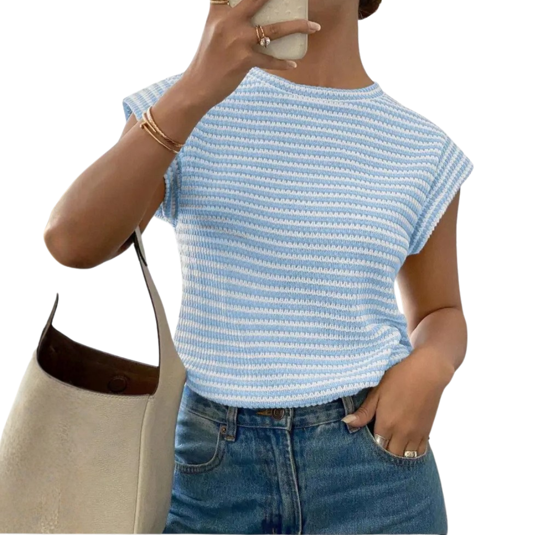 SUNNY™ – Striped Print Casual Crew Neck Tee