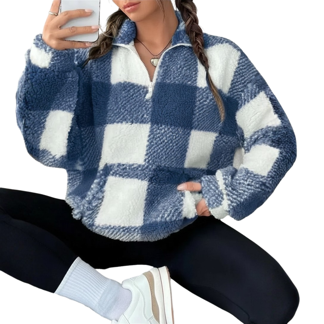JOELLE™ – Cozy Plaid Half-Zip Fleece Sweatshirt
