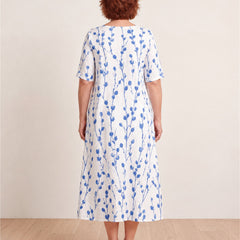 Blue Meadow Breeze Pocket Midi Dress – back view