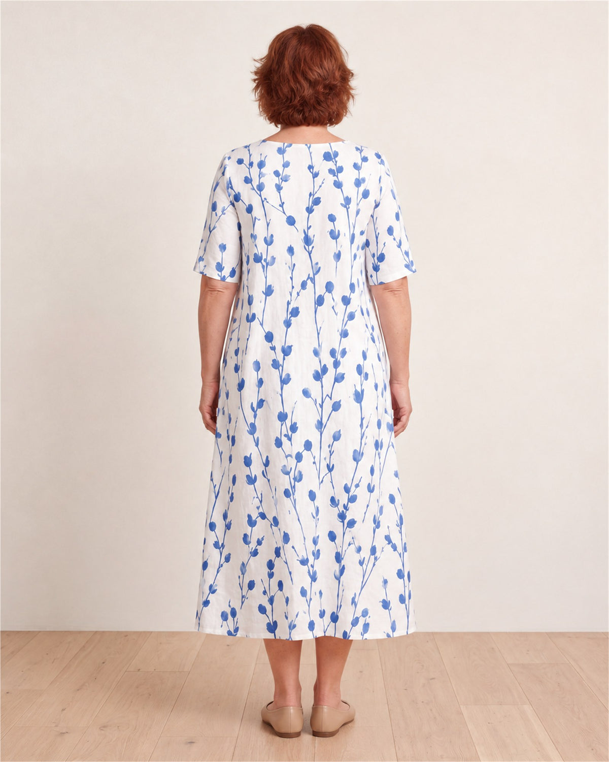 Blue Meadow Breeze Pocket Midi Dress – back view