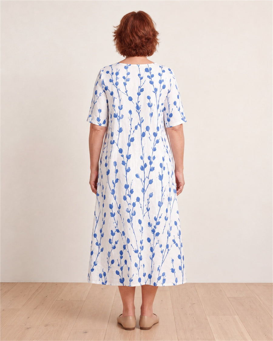 Blue Meadow Breeze Pocket Midi Dress – back view