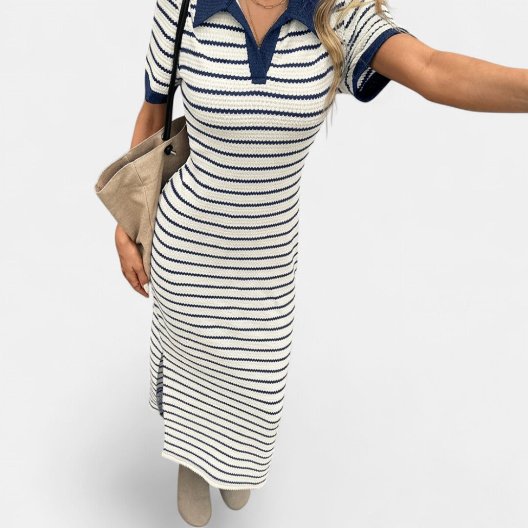PALLIE™ – Polo Neck Striped Knit Dress