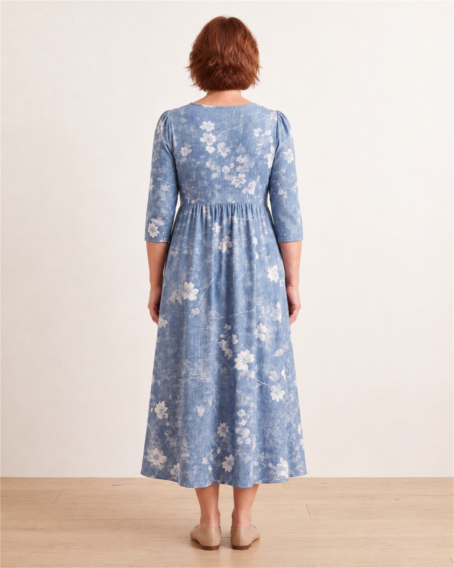Bluebell Breeze Floral Pocket Midi Dress – back view