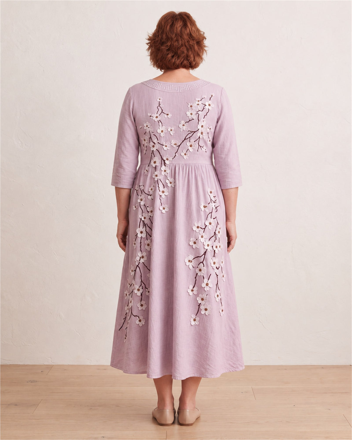 Blushing Orchard Floral Midi Dress – back view