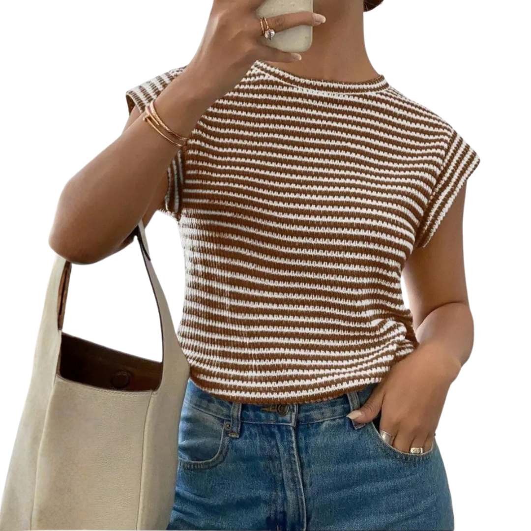 SUNNY™ – Striped Print Casual Crew Neck Tee
