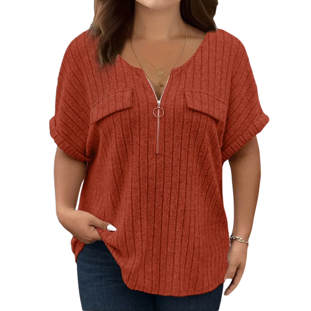 RILEE™ – Relaxed Half-Zip Ribbed Tee